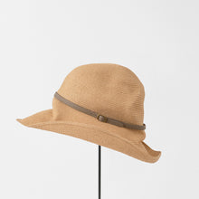 BOXED HAT paper abaca long brim leather belt / M