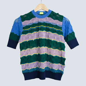 Short Sleeve Knit "TWISTED BORDER" Green