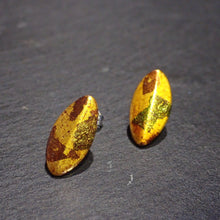 Pierced earrings "Leaf" with gold leaf
