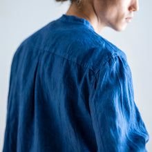 Hand Dyed  Stand Collar Linen Shirt / Indigo