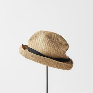 BOXED HAT / 7cm brim grosgrain ribbon / mix brown base / M
