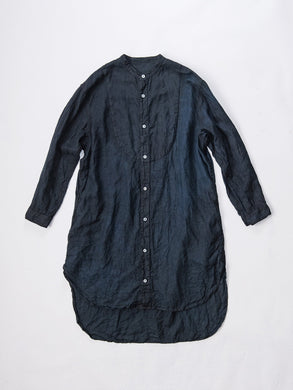 Hand Dyed Stand Collar Linen Long Shirt / Black